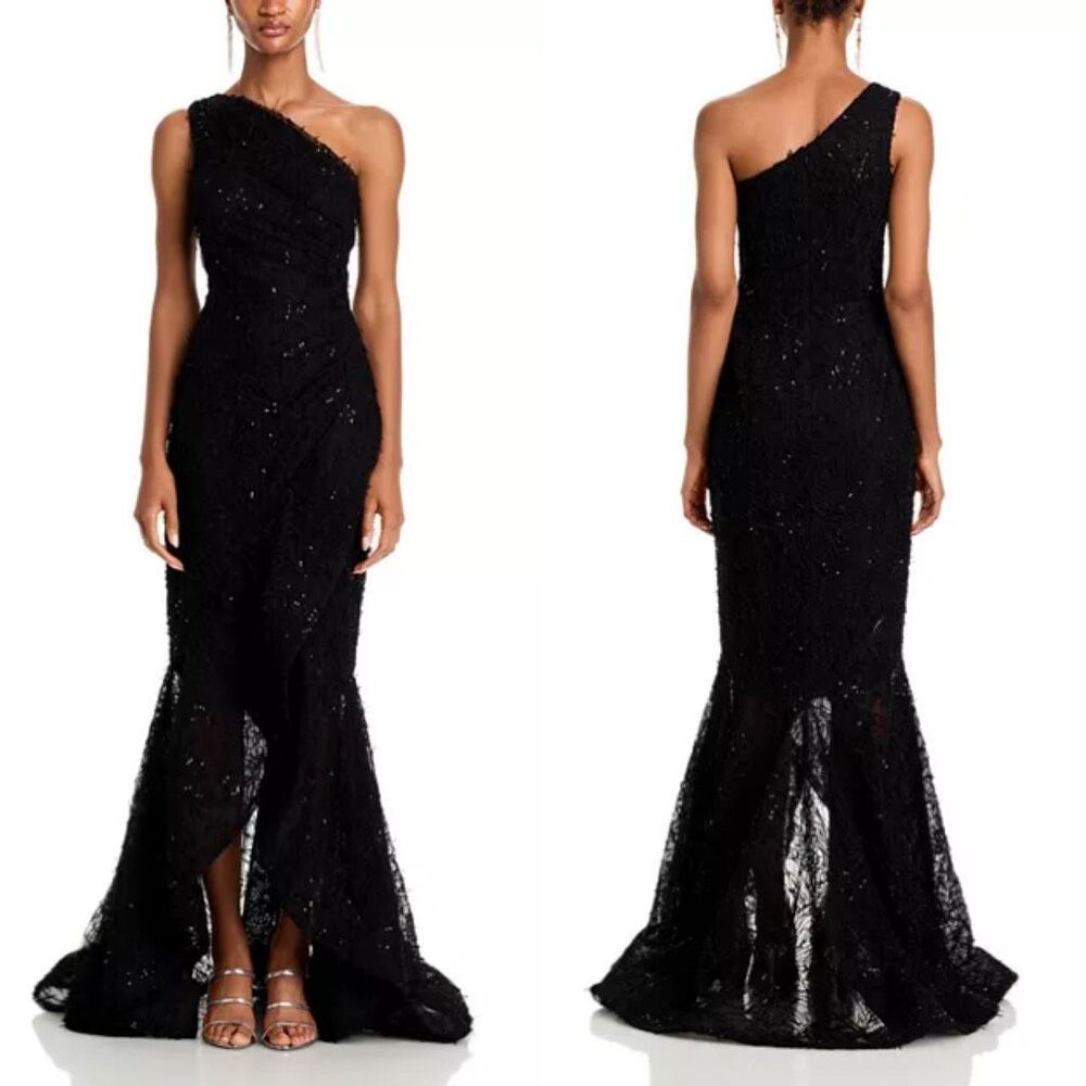 NWT Teri Jon by Rickie Freeman Sequin Embroidered One Shoulder Gown Size US6 $95